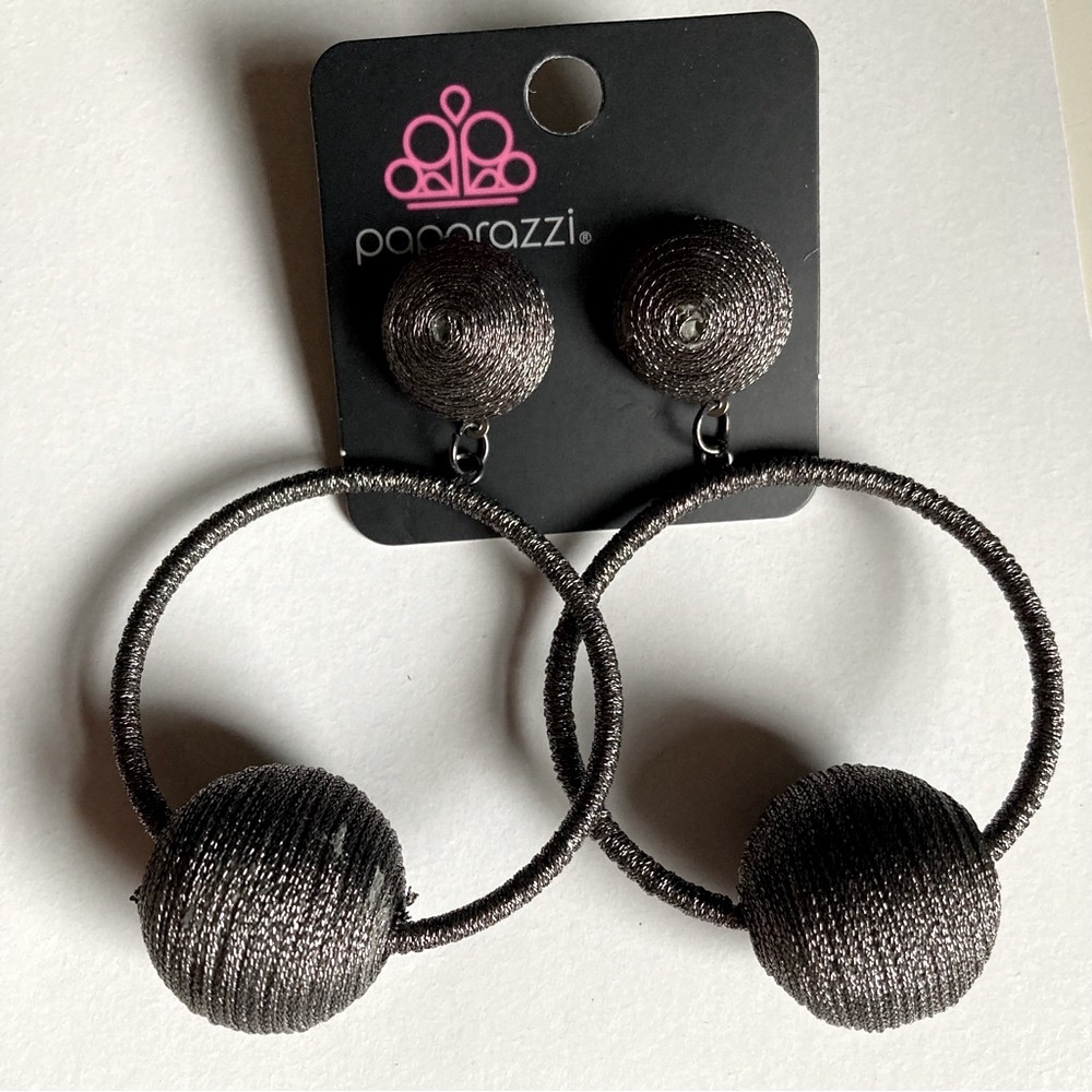NWT Gunmetal Gray Dangle Hoop Earrings